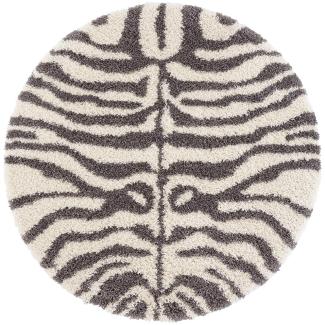 Hochflor Teppich Zebra Creme Grau - 160 cm Durchmesser