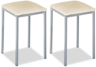 ASTIMESA - Gepolsterter Küchenhocker - Solide und Feste Struktur - Gestell Farbe Aluminium und Sitzfläche aus Kunstleder - Sitzfarbe: Beige, Lieferumfang: 2 Stück, Maße: 35 x 35 x 45 cm