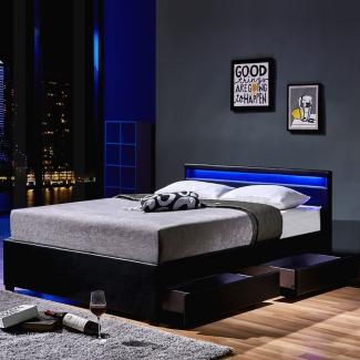 Home Deluxe Polsterbett 'Nube' mit LED-Beleuchtung und Schubladen mit Lattenrost Schwarz 180 x 200 cm
