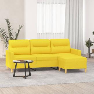 vidaXL 3-Sitzer-Sofa mit Hocker Hellgelb 180 cm Stoff