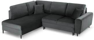Micadoni 5-Sitzer Samtstoff Ecke links Sofa mit Bettfunktion und Box Moghan | Bezug Dark Grey | Beinfarbe Black Chrome M.
