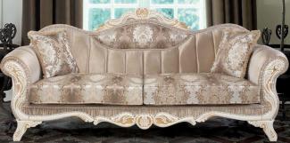 Casa Padrino Luxus Barock Sofa mit Kissen Beige / Weiß / Gold 237 x 90 x H. 99 cm