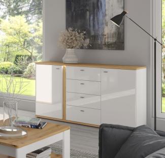 Sideboard Kommode Avila 144cm Eiche Artisan Front MDF weiß Hochglanz