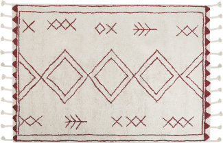 Teppich Baumwolle weiß rot 160 x 230 cm Kurzflor KENITRA