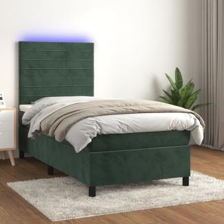 Boxspringbett mit Matratze & LED Dunkelgrün 90x200 cm Samt (Farbe: Grün)