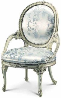 Casa Padrino Luxus Barock Esszimmer Stuhl mit Armlehnen Silber / Cremeweiß - Made in Italy