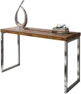 Wohnling Sheesham Konsolentisch mit Metallbeinen, Massivholz, 120 x 45 cm