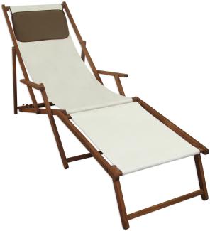 Liegestuhl weiß Fußablage u Kissen Deckchair klappbar Sonnenliege Holz Gartenliege 10-303 F KD