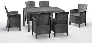 BICA Diningset 7 tlg. Lido, 6 Sessel inkl Sitzkissen, Tisch Houston, Graphite - wetterfest