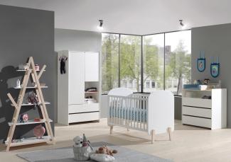 Babyzimmer Set Kiddy best. aus: Babybett 60 x 120 cm, Kommode, Wickelaufsatz, Regal und Kleiderschrank 2-trg, Ausf. MDF weiß lackiert