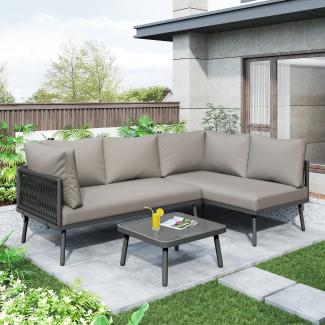 Merax Garten-Lounge-Set aus Eisen, Gartenmöbel-Set aus grauem Seil, L-förmiges Gartenmöbel-Set, Lounge-Set aus grauem Seil mit Sitzkissen