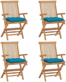 vidaXL Gartenstühle mit Hellblauen Kissen 4 Stk. Massivholz Teak