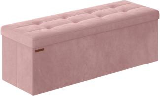 SONGMICS Sitzbank mit Stauraum, klappbare Sitztruhe, 2 extra Aufbewahrungsboxen, 38 x 110 x 38 cm, bis 300 kg belastbar, für Flur, Wohnzimmer, Schlafzimmer, pastellrosa LSF277R01