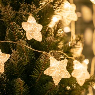DecoKing 10er LED Lichterkette mit Timer warmes Weiß Girlande Weihnachtsdeko Sterne Lavar
