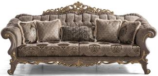 Casa Padrino Luxus Barock Sofa Braun / Grau / Gold 240 x 96 x H. 94 cm - Prunkvolles Wohnzimmer Sofa mit dekorativen Kissen