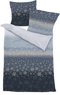 Dormisette Fein Biber Bettwäsche 135x200 Eiskristalle Sterne blau 6264-50