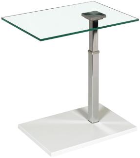 Couchtisch Beistelltisch Glas und Metall 60x70 cm, Weiß / Weiß Hochglanz
