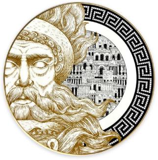 Casa Padrino Luxus Porzellan Teller Gott (linke Seite) Weiß / Schwarz / Gold Ø 29 cm - Handbemalter Porzellan Essteller - Luxus Qualität - Made in Italy