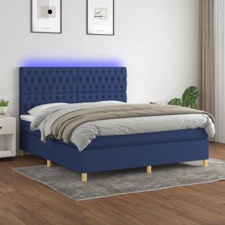 Boxspringbett mit Matratze & LED Stoff Blau 160 x 200 cm