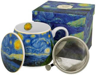 DUO ART GALLERY Fassbecher 430 ml STARRY NIGHT mit Teesieb, New Bone China Porzellan