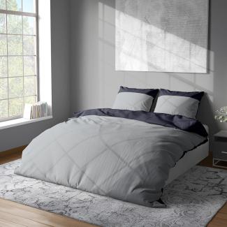 Lorena Uni Mako-Satin Bettwäsche Classic Hut|155x220 cm + 80x80 cm| silber