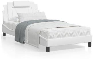 Bett mit Matratze Weiß 100x200 cm Kunstleder (Farbe: Weiß)