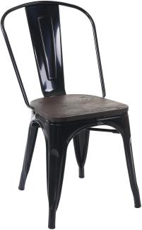 Stuhl HWC-A73 inkl. Holz-Sitzfläche, Bistrostuhl Stapelstuhl, Metall Industriedesign stapelbar ~ schwarz