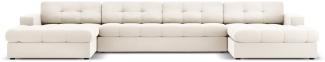 Micadoni 5-Sitzer Samtstoff Panorama Sofa Justin | Bezug Light Beige | Beinfarbe Black Plastic