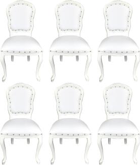 Casa Padrino Luxus Barock Esszimmer Set Weiß / Weiß 55 x 54 x H. 103 cm - 6 handgefertigte Esszimmerstühle mit Kunstleder - Barock Esszimmermöbel