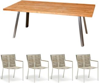 Inko Sitzgruppe Varuna Edelstahl/Kordel/Teak 160x90 cm Tisch mit Stapelsesseln