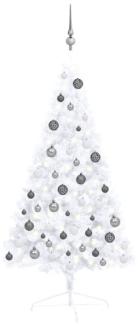 vidaXL Künstlicher Halber Weihnachtsbaum mit LEDs & Kugeln Weiß 120 cm, Mit Beleuchtung [3077654]