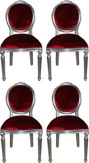 Casa Padrino Luxus Barock Esszimmer Set Medaillon Bordeauxrot / Silber 50 x 52 x H. 99 cm - 4 handgefertigte Esszimmerstühle - Barock Esszimmermöbel