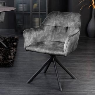 Moderner Drehstuhl ZIRA grau Samt Metallgestell schwarz Stuhl Armlehne
