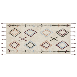 Teppich Baumwolle beige 80 x 150 cm geometrisches Muster CORUM