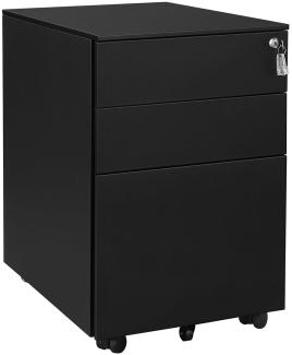 Rollcontainer, unter Schreibtisch, Aktenschrank, mit 3 Schublade, vormontiert, abschließbarer Büroschrank mit Hängeregistratur, für Akten, Dokumente, Schreibwaren, 52 x 39 x 60 cm, schwarz OFC60BK