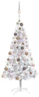 vidaXL Künstlicher Weihnachtsbaum mit LEDs & Kugeln Silbern 150cm PET, Mit Beleuchtung [3077609]