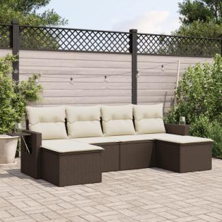 vidaXL 6-tlg. Garten-Sofagarnitur mit Kissen Braun Poly Rattan