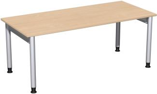 Schreibtisch '4 Fuß Pro' höhenverstellbar, 180x80cm, Buche / Silber