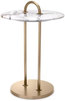 Casa Padrino Luxus Beistelltisch Messing / Weiß Ø 38,5 x H. 58 cm - Runder Tisch mit Marmorplatte und Tragegriff - Wohnzimmer Möbel - Luxus Möbel - Wohnzimmer Einrichtung - Luxus Qualität