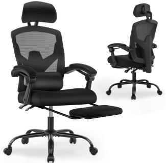 DUMOS Bürostuhl Ergonomisch Hoher Rückenlehne Office Chair, Einer Lendenwirbelstütze, Mit Fußstütz, Die Kopfstütze ist verstellbar