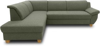 DOMO Collection Ecksofa Panama, klassisches Ecksofa in L-Form, Eckcouch, Sofa Couch, Ecke mit Schlaffunktion 254 x 186 cm in grün