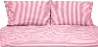 Gestreifte Bettwäsche mit Reißverschluss 220x200 cm, 2x Kissenbezug 80x80 cm Rosa