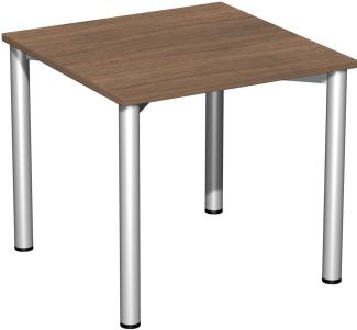 Schreibtisch '4 Fuß Flex', feste Höhe 80x80cm, Nussbaum / Silber