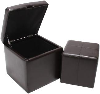 2er Set Hocker Sitzwürfel Sitzhocker Aufbewahrungsbox Onex, Leder + Kunstleder, 45x44x44cm ~ braun