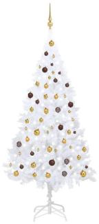 vidaXL Künstlicher Weihnachtsbaum mit LEDs & Kugeln Weiß 210 cm PVC, Mit Beleuchtung [3077542]