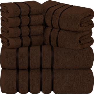 Utopia Towels - 8er-Pack Handtuch-Set mit Aufhängeschlaufe aus 97% Baumwolle, saugfähig und schnell trocknend 2 Badetücher, 2 Handtücher, 4 Waschlappen (Braun)