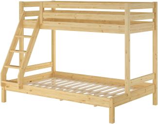 Doppel-Etagenbett 120x200 und 80x200 Erwachsenen-Stockbett Kiefer Massivholz natur V-60.18-08-12Rollrost inkl.