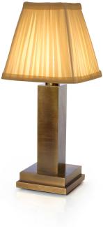NEOZ kabellose Akku-Tischleuchte ALBERT UNO LED-Lampe dimmbar 1 Watt 27,5x12 cm Messing Antik, poliert mit Lampenschirm aus Seide