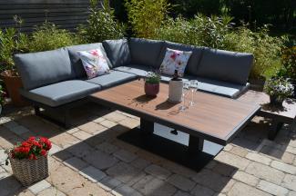 HPL Teak Gartenecklounge Beltona + 150x90 cm Lift Tisch höhenverstellbar