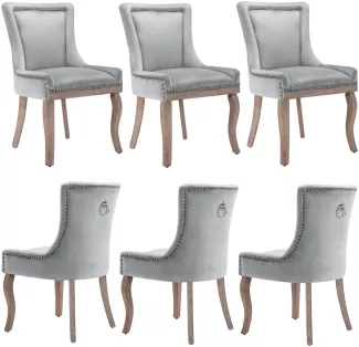 Merax Luxuriös Esszimmerstuhl (Küchenstuhl Wohnzimmerstuhl, 6 St), Polsterstuhl, Beinen aus Massivholz, Bezug aus Samt, Grau